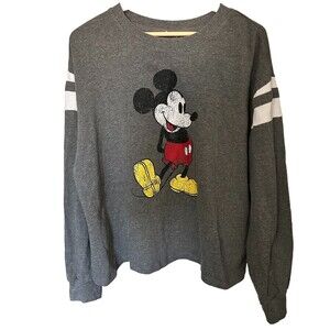 Mickey Mouse Womens Large Gray Cropped Distressed look Sweatshirt Disney